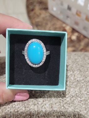 Turquoise Oval Halo Ring - Women Jewelry